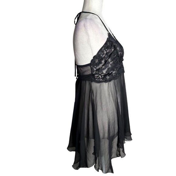 Sheer Black Lace Babydoll Lingerie With Halter Neck Tie Back Shirley M/L - Picture 6 of 7